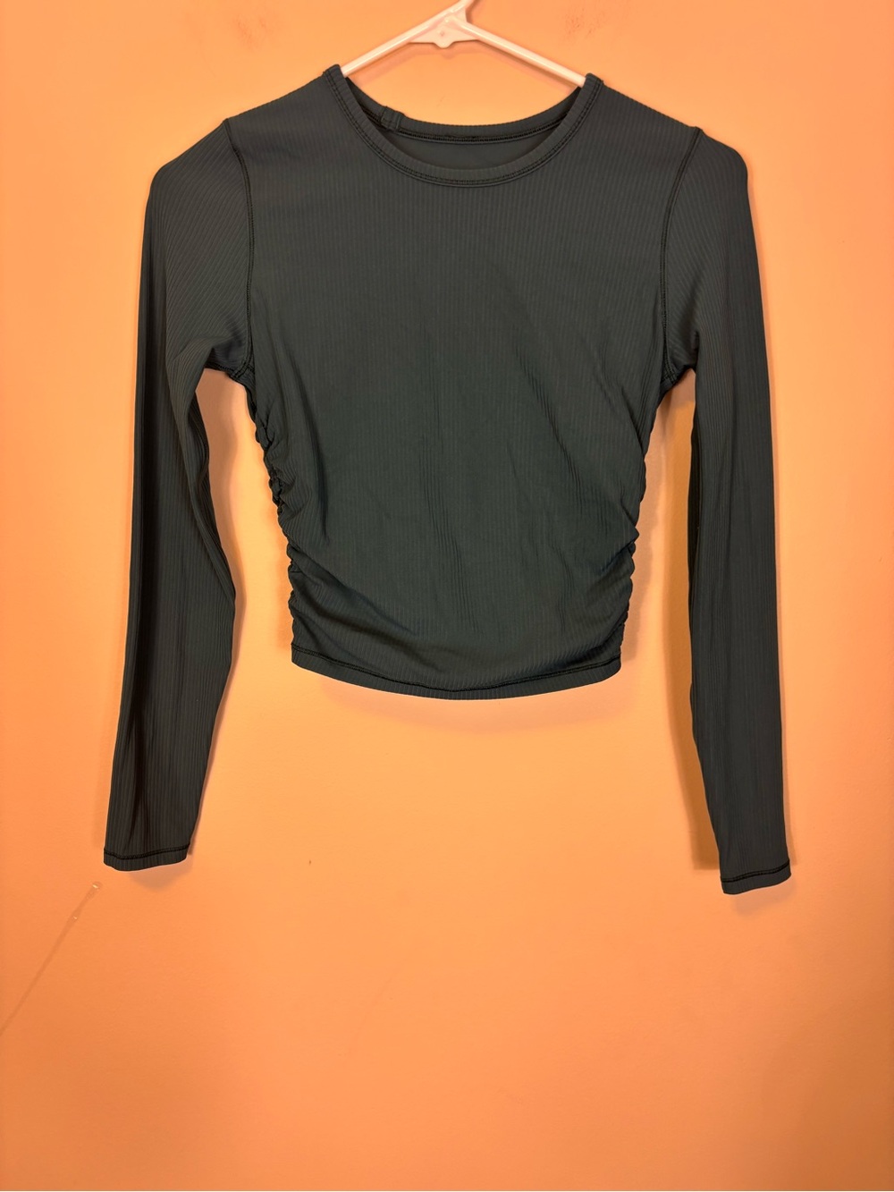 lululemon athletica Long Sleeve Ribbed Side-Ruched Crop Top - Slate Green 4